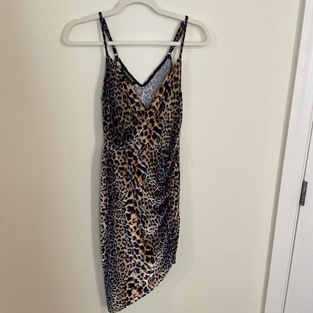 ASOS Parisian Velvet Leopard Print Asymmetrical Bodycon Dress